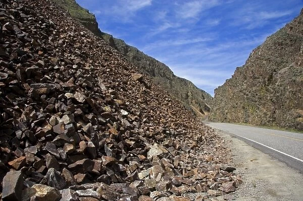 Crushed rock called shale along the highway between the towns of Salmon and Challis, Idaho