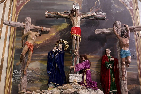 Crusification scene incide a church, San Miquel de Allende, Mexico