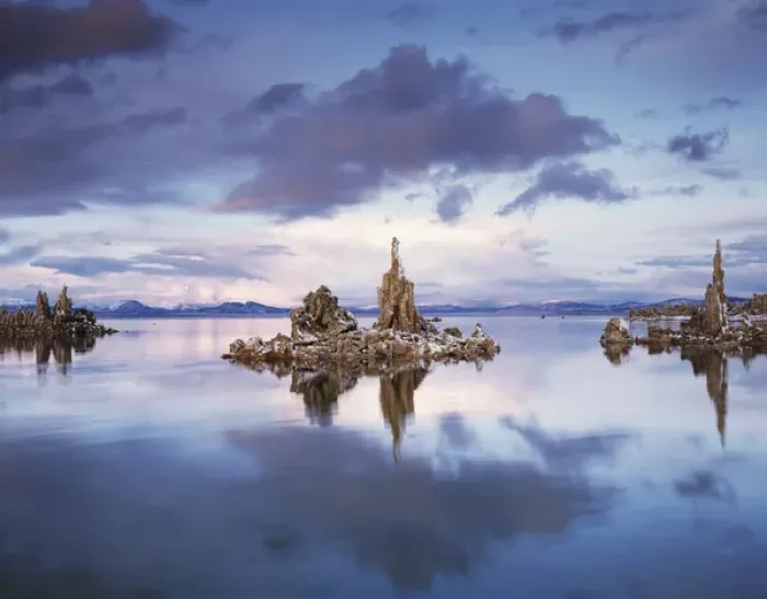 Framed Print : CTF-012. California, Sierra Nevada Mountains, Tufa formations reflecting in Mono Lake
