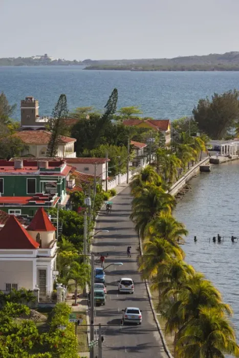 Framed Print : Cuba, Cienfuegos Province, Cienfuegos, Punta Gorda, elevated view, late afternoon