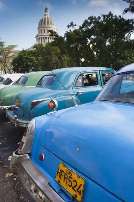 Framed Print : Cuba, Havana, Central Havana, Parque de la Fraternidad, old 1950s-era US cars
