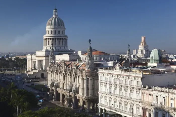 Framed Print : Cuba, Havana, elevated city view towards the Capitolio Nacional, morning with El Framed Print : Cuba, Havana, elevated city view towards the Capitolio Nacional, morning with El