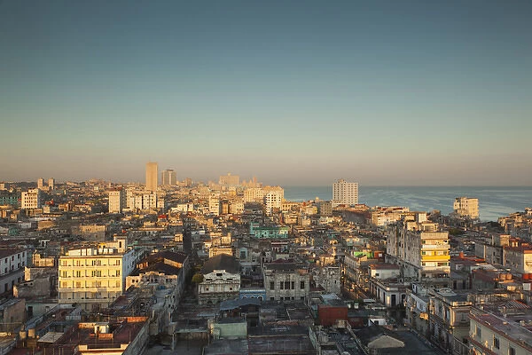 Cuba, Havana, elevated city view above Central Havana, morning