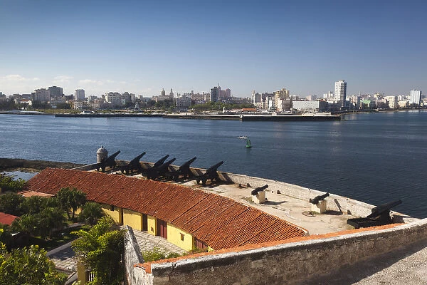 Cuba, Havana, elevated view of the Malecon from the Castillo de los Tres Santos Reys