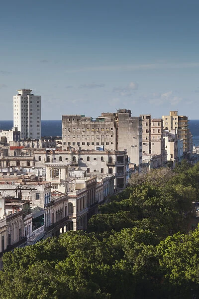 Cuba, Havana, Havana Vieja, buidings along Paseo de Marti, late afternoon