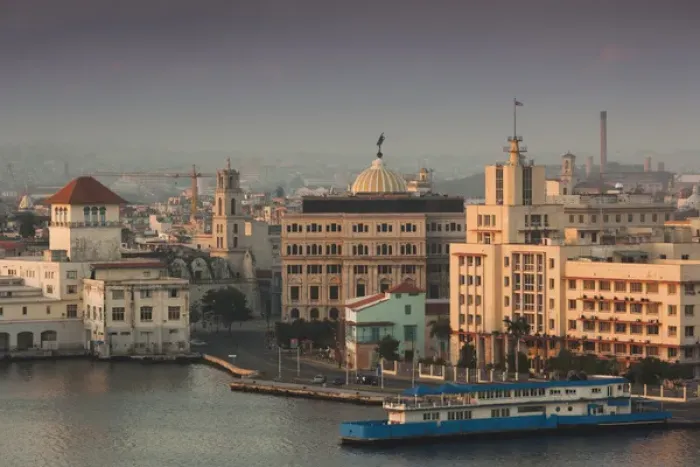 Framed Print : Cuba, Havana, Havana Vieja, elevated view of buildings along Havana Bay, dawn Framed Print : Cuba, Havana, Havana Vieja, elevated view of buildings along Havana Bay, dawn