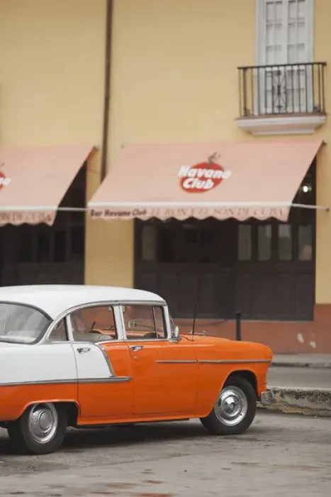 Framed Print : Cuba, Havana, Havana Vieja, morning view of Old Havana street with 1950s-era US car