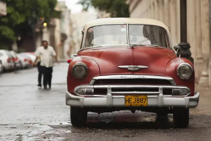 Framed Print : Cuba, Havana, Havana Vieja, morning view of Old Havana street with 1950s-era US car Framed Print : Cuba, Havana, Havana Vieja, morning view of Old Havana street with 1950s-era US car