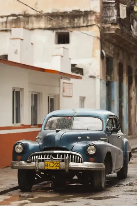 Framed Print : Cuba, Havana, Havana Vieja, morning view of Old Havana street with 1950s-era US car Framed Print : Cuba, Havana, Havana Vieja, morning view of Old Havana street with 1950s-era US car