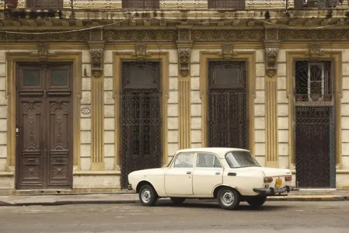 Framed Print : Cuba, Havana, Havana Vieja, Soviet-era Moskvich car Framed Print : Cuba, Havana, Havana Vieja, Soviet-era Moskvich car