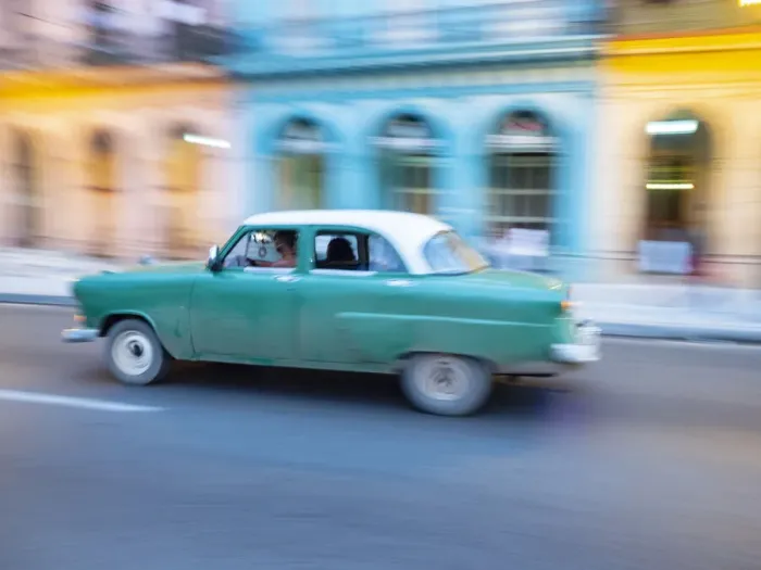 Framed Print : Cuba, Havana, Havana Vieja, UNESCO World Heritage Site, classic car in motion Framed Print : Cuba, Havana, Havana Vieja, UNESCO World Heritage Site, classic car in motion