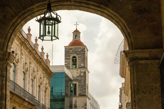 Framed Print : Cuba, Havana. Looking out through archways from the Plaza de Armas. Unesco World Heritage Site Framed Print : Cuba, Havana. Looking out through archways from the Plaza de Armas. Unesco World Heritage Site