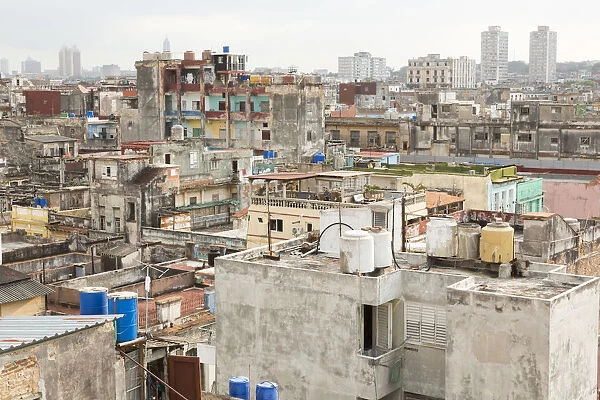 Cuba, Havana. Overview of buildings and rooftops