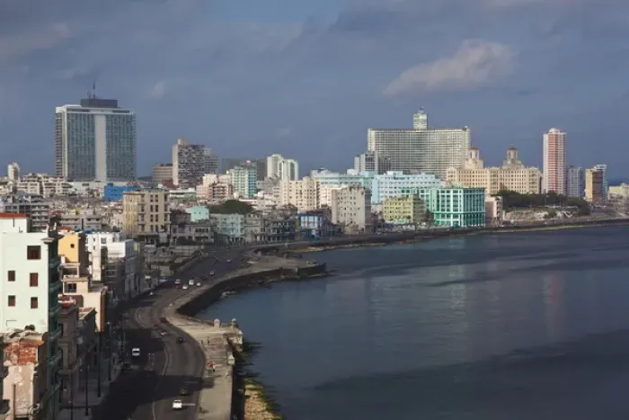 Framed Print : Cuba, Havana, Vedado, elevated view of buildings along the Malecon Framed Print : Cuba, Havana, Vedado, elevated view of buildings along the Malecon