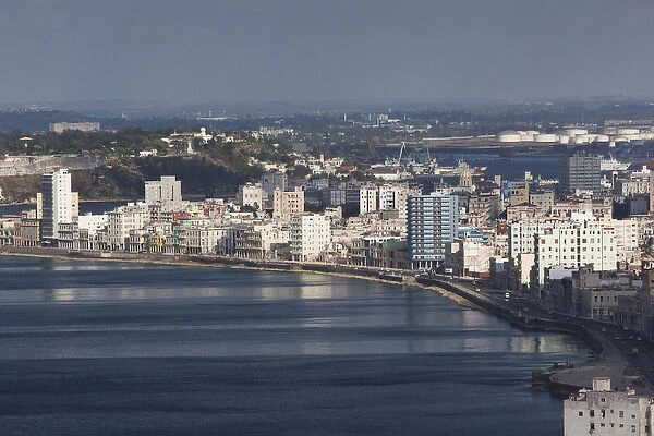 Cuba, Havana, Vedado, elevated view of the Malecon