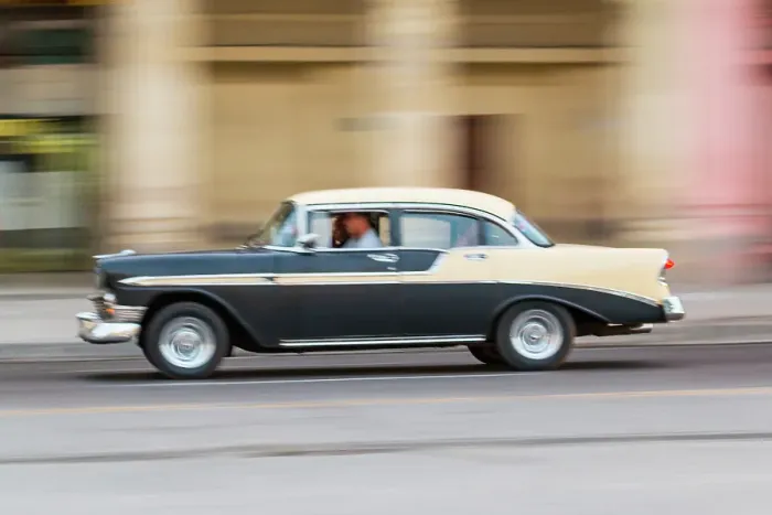 Framed Print : Cuba, Havana. Vintage 1956 Chevrolet Bel Air sport sedan. (Editorial Use Only)