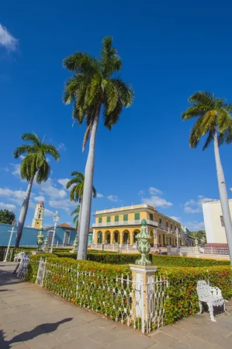 Framed Print : Cuba, Sancti Spiritus Province, Trinidad. Plaza filled with palm trees