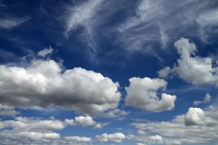 Framed Print : Cumulus and cirrus clouds with blue sky over Idaho, USA