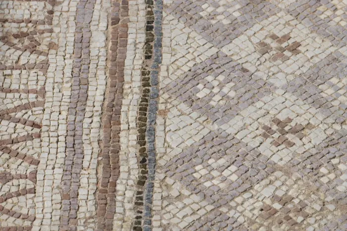 Framed Print : Cyprus, archaeological site of Kourion. Detail of ancient mosaic floor with geometric Framed Print : Cyprus, archaeological site of Kourion. Detail of ancient mosaic floor with geometric