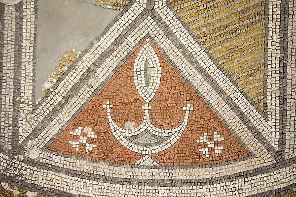 Cyprus, Karpas peninsula, Sipahi village, Ayios Trias basilica, mosaics
