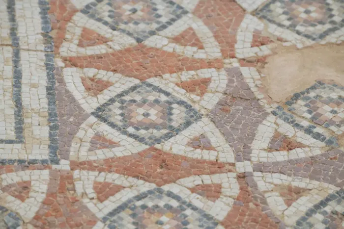 Framed Print : Cyprus, Roman archaeological site of Kourion. Detail of ancient mosaic floor with ornate