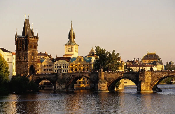 Czech Republic, Prague. Charles Bridge, Old Town Bridge Tower and Water Tower