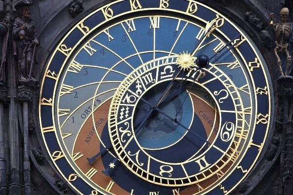 Czech Republic, Prague. Close-up of astronomical clock on the town hall