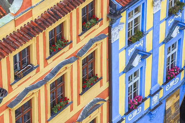 Czech Republic, Prague. Colorful buildings in old town
