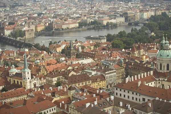 CZECH REPUBLIC, Prague. View of Prague and the Charles Bridge from the Bell Tower, St
