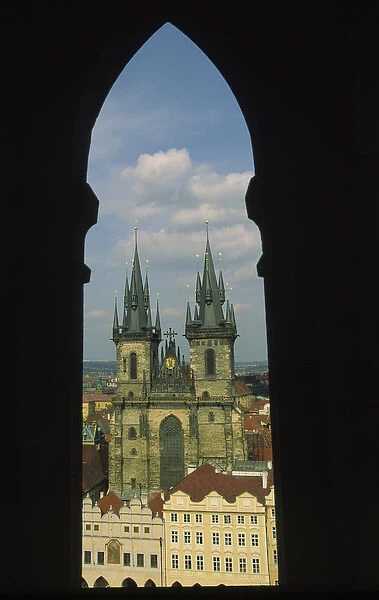 Czech Republic, Prague, View of Tyn Church in Old Town Square