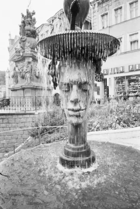 Framed Print : CZECH REPUBLIC, West Bohemia, Karlovy Vary Ornate Fountain by the Mill Colonade