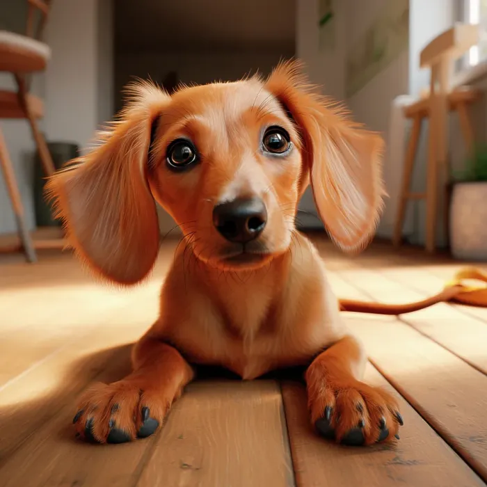 Framed Print : Dachshund puppy close-up. (AI Generated)