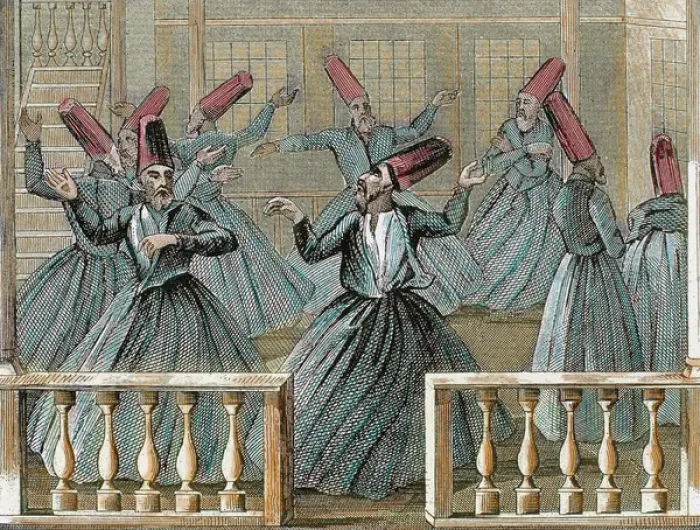 Framed Print : Dance of the Sufi dervishes. 19th century. Colored engraving