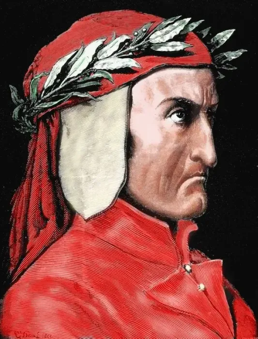 Framed Print : Dante Alighieri (1265-1321). Italian poet. Engraving by Pannemaker. Coloured Framed Print : Dante Alighieri (1265-1321). Italian poet. Engraving by Pannemaker. Coloured