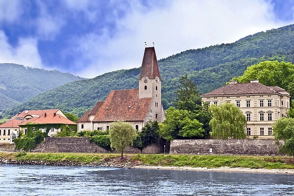 The Danube river and the village of Weissenkirchen, Wachau Lower Austria