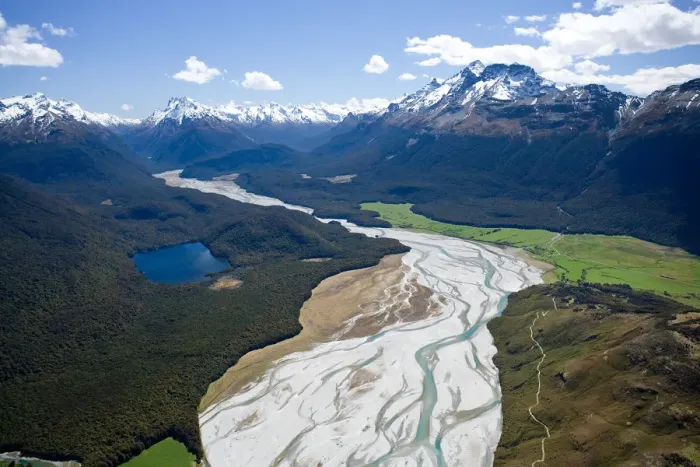 Framed Print : Dart River, near Glenorchy, South Island, New Zealand - aerial Framed Print : Dart River, near Glenorchy, South Island, New Zealand - aerial