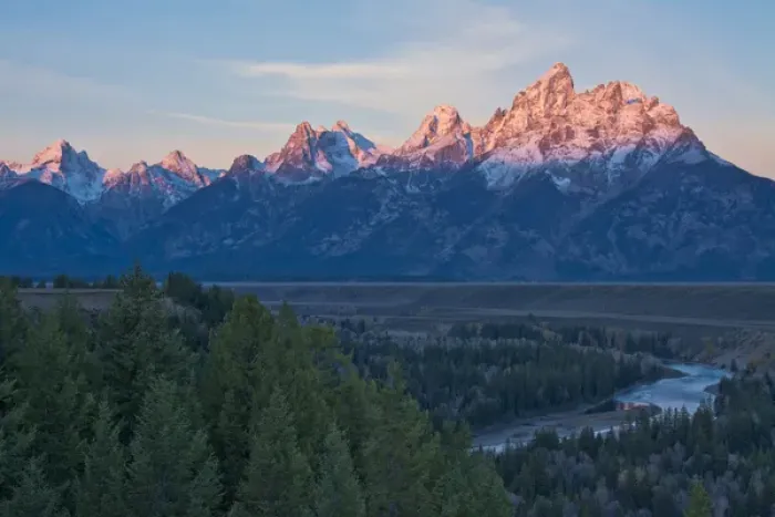 Framed Print : Dawn; Alpenglow; Snake River Overlook; Grand Teton National Park; Wyoming; USA