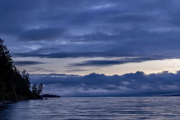 Dawn over Flathead Lake from Westside State Park near Rollins, Montana, USA