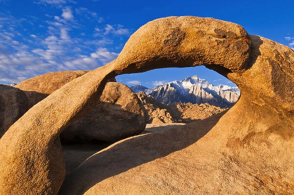 Dawn light on Lone Pine Peak through Mobius Arch, Alabama Hills, Inyo National Forest