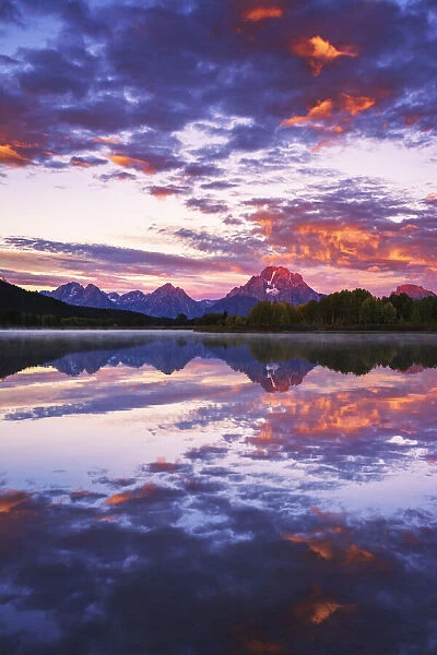 Dawn light over the Tetons from Oxbow Bend, Grand Teton National Park, Wyoming, USA