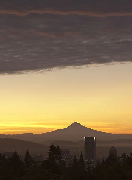 Dawn sky over Portland and Mt. Hood, Oregon