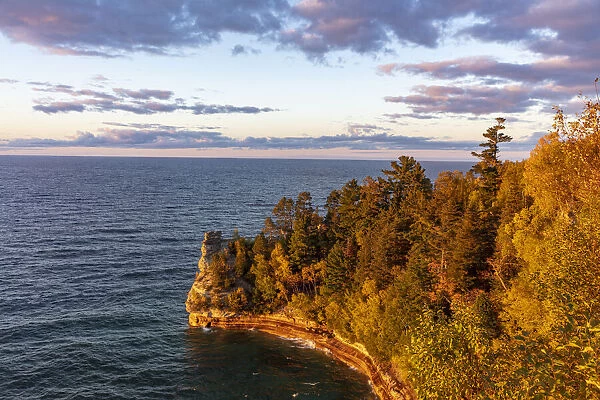 Days last light on Miners Castle at Pictured Rocks National Lakeshore, Michigan, USA