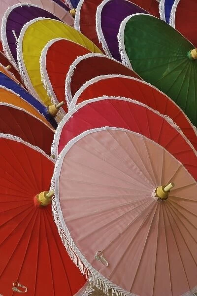 Decorative hand crafted umbrellas in village at Bo Sang, near Chiang Mai, Thailand