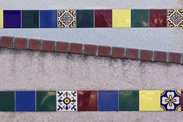 Decorative tiles along stairway, Catalina Island, California