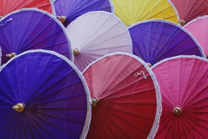 Framed Print : Decorative umbrellas hand made by local artist at Umbrella Making Center, Bo Sang