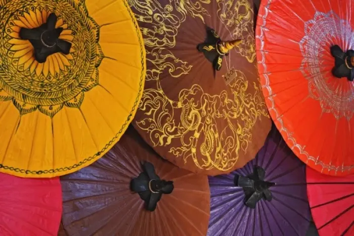 Framed Print : Decorative umbrellas for sale in the village of Bo Sang, near Chiang Mai, Thailand