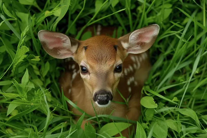 Framed Print : Deer fawn head and foliage. (AI Generated) Framed Print : Deer fawn head and foliage. (AI Generated)