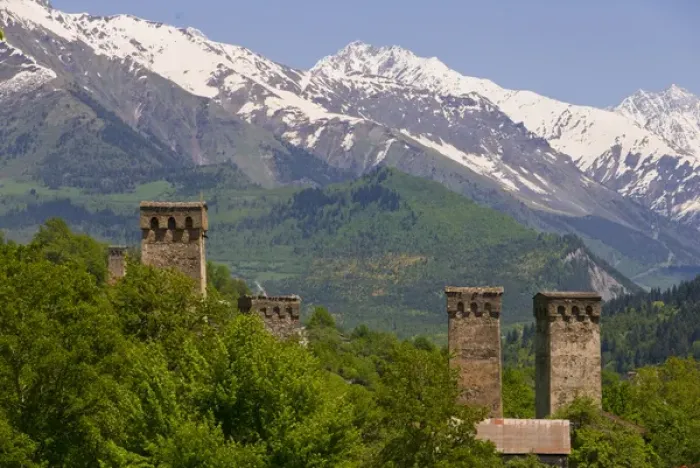 Framed Print : Defensive towers, Mestia, Svanetia, Georgia Framed Print : Defensive towers, Mestia, Svanetia, Georgia