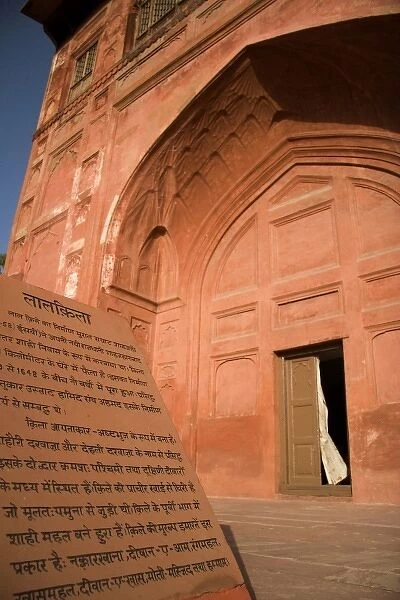 Delhi, India. A sign at Delhis Red Fort