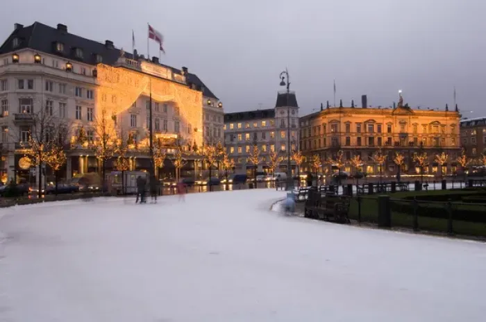 Framed Print : Denmark, Copenhagen, Kongens Nytorv at Christmas. Hotel d Angleterre and skating ring Framed Print : Denmark, Copenhagen, Kongens Nytorv at Christmas. Hotel d Angleterre and skating ring